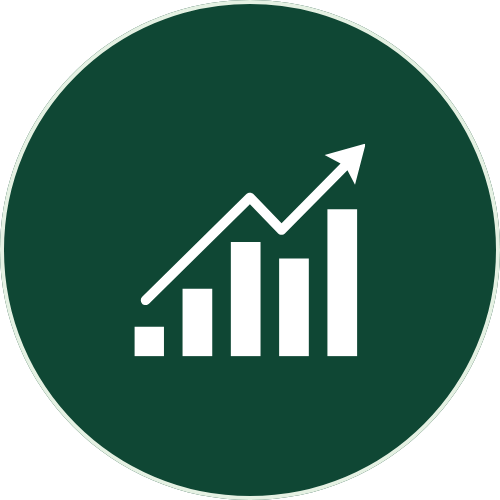 Graph showing upward trend with a bar chart and an arrow pointing up.