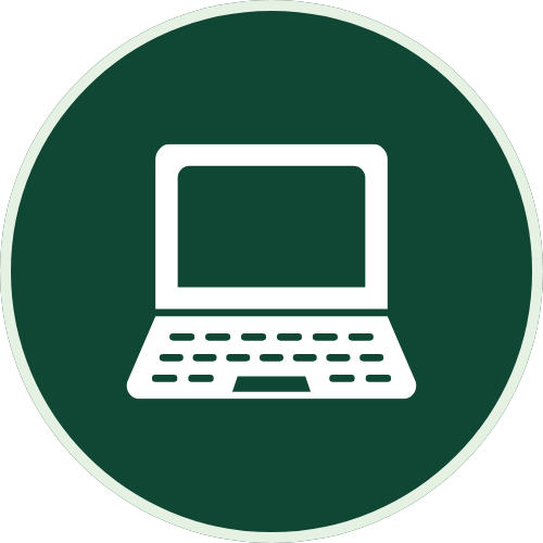 Icon of a laptop computer with a screen and keyboard on a green circular background.