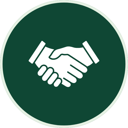 Icon of a handshake inside a green circle