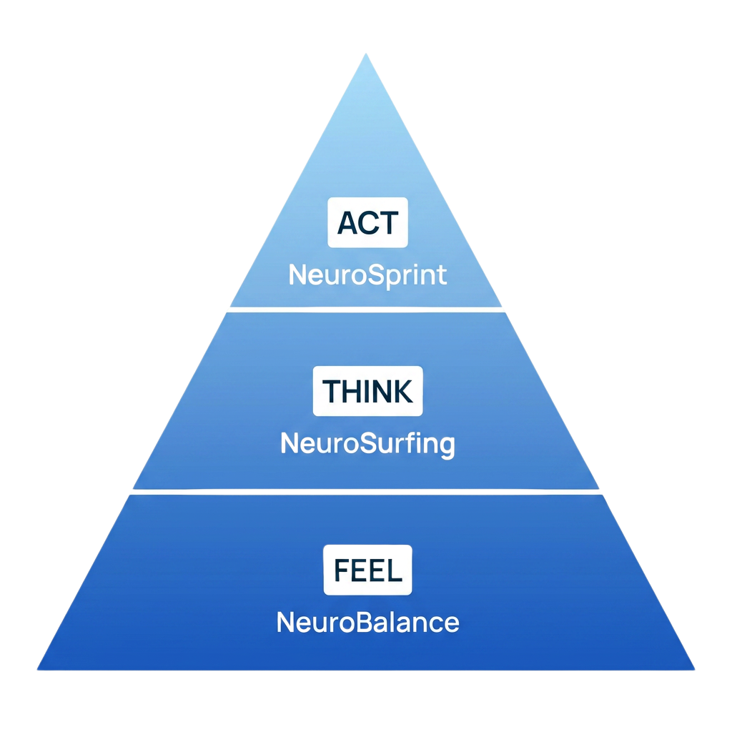 blue triangle pyramid with act think feel layers