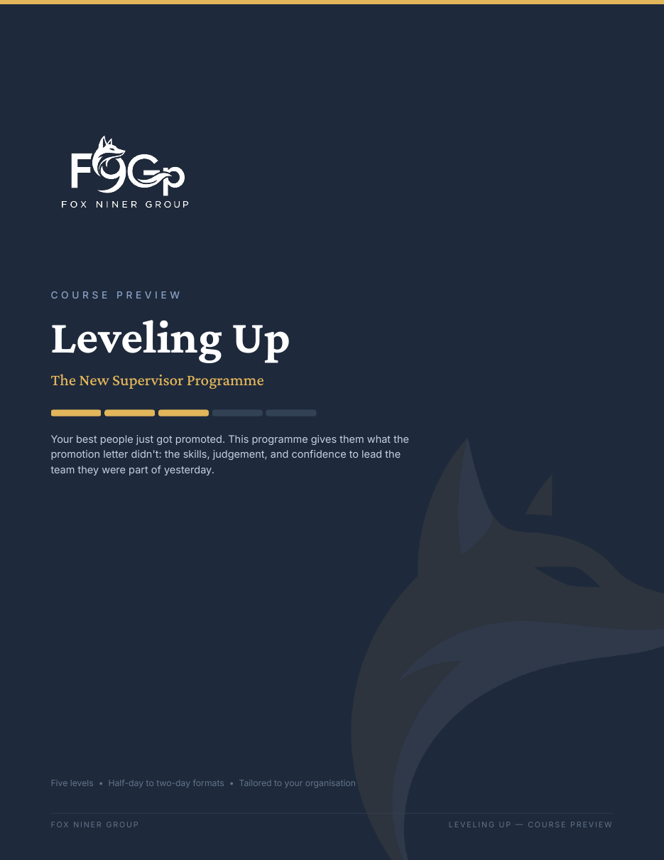 Cover page of the Levelling Up course preview