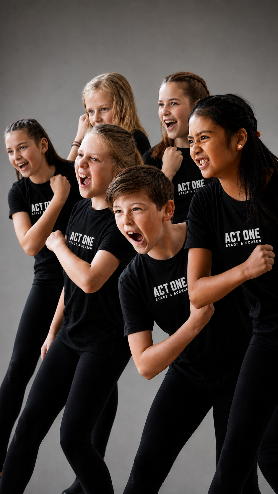Children in Act One T-shirts performing in a Main Stage musical theatre class in Winchester