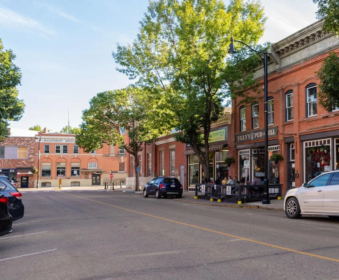 Downtown Lacombe, Alberta, one of the Central Alberta communities served by Prairie Key Mortgages.