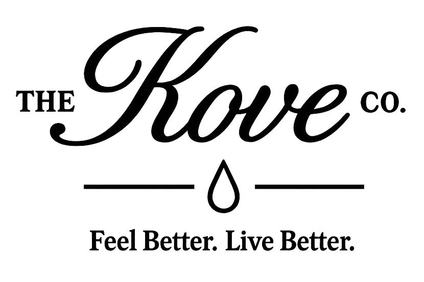 Logo for The Kove Co. with a water droplet graphic, and the tagline 'Feel Better. Live Better.'