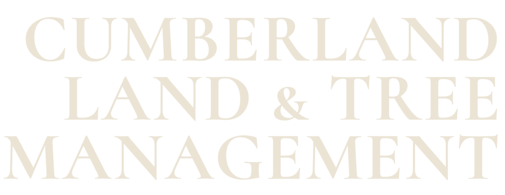 Logo for Cumberland Land & Tree Management company in black and beige text.