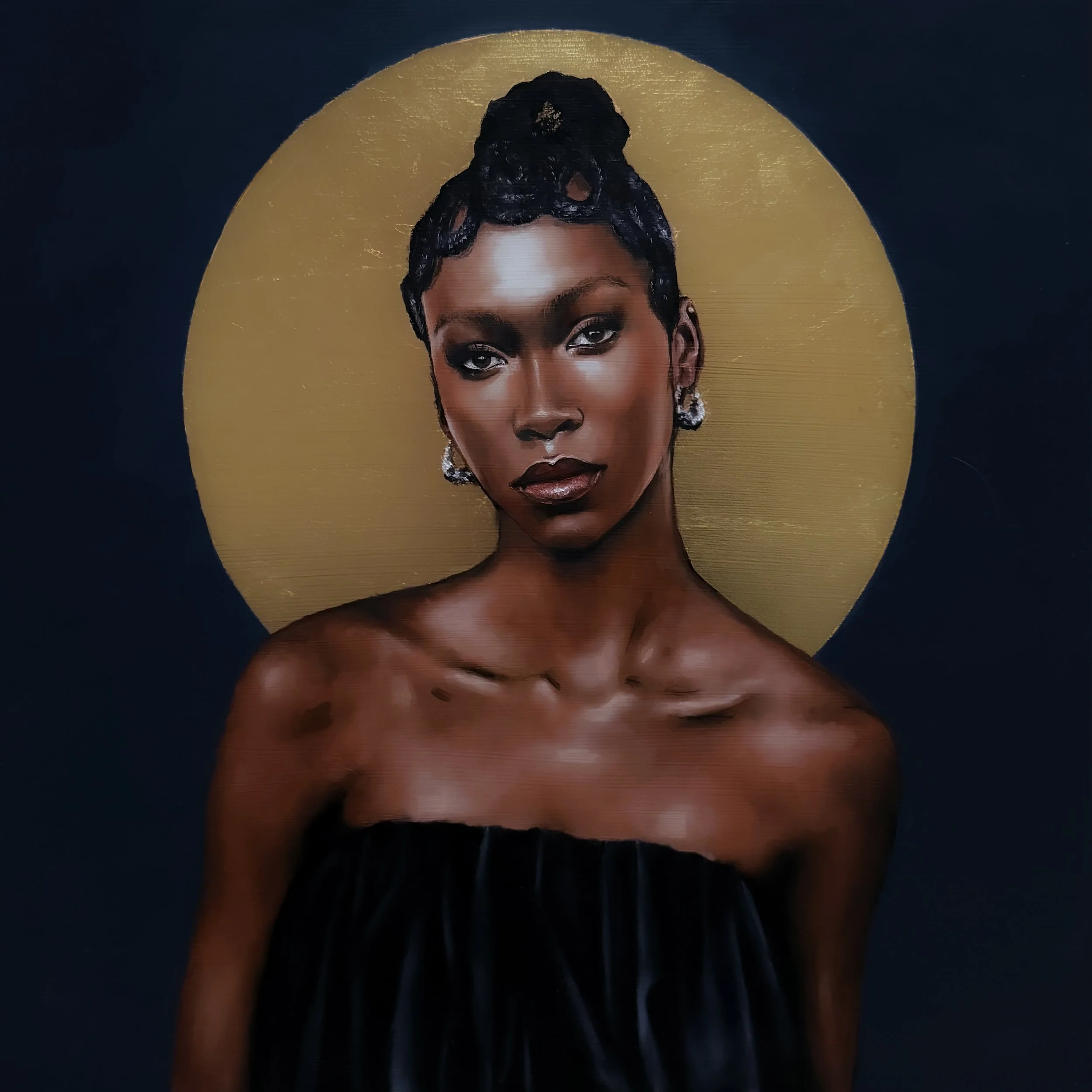 "Crowned in Light", Oil and Gold Leaf on Panel, 16"x16"