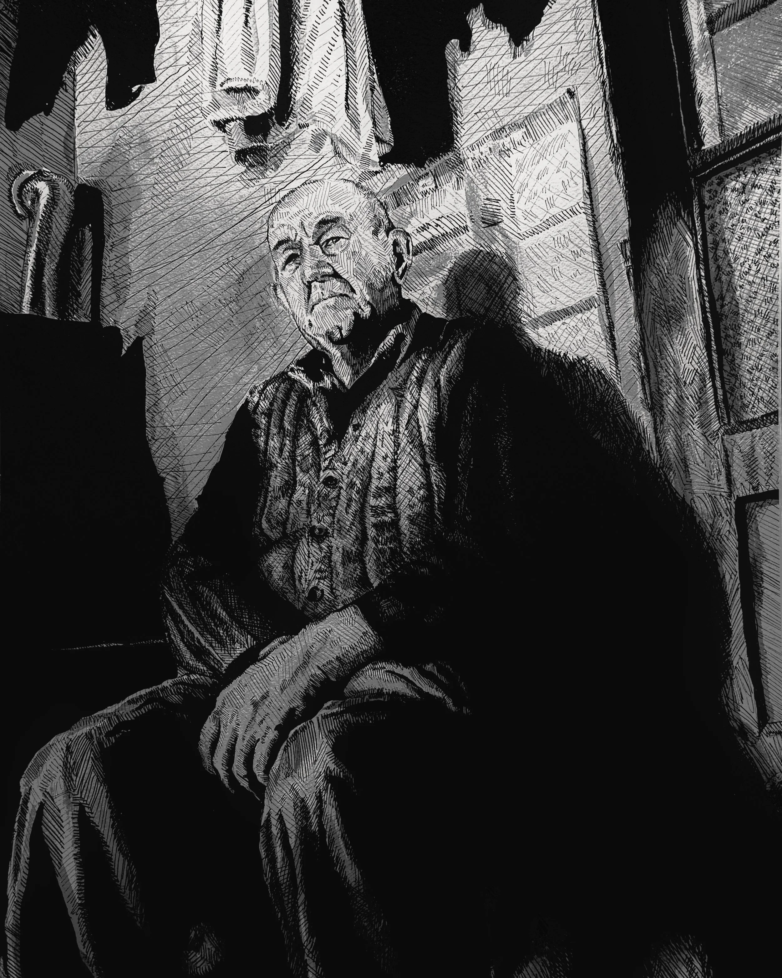 "Eternity in His Eyes", Pen Drawing on Paper, 18"x24"