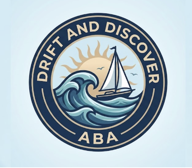 Logo with a sailboat on waves, a sun, and flying birds, encircled by the text 'Drift and Discover ABA'.