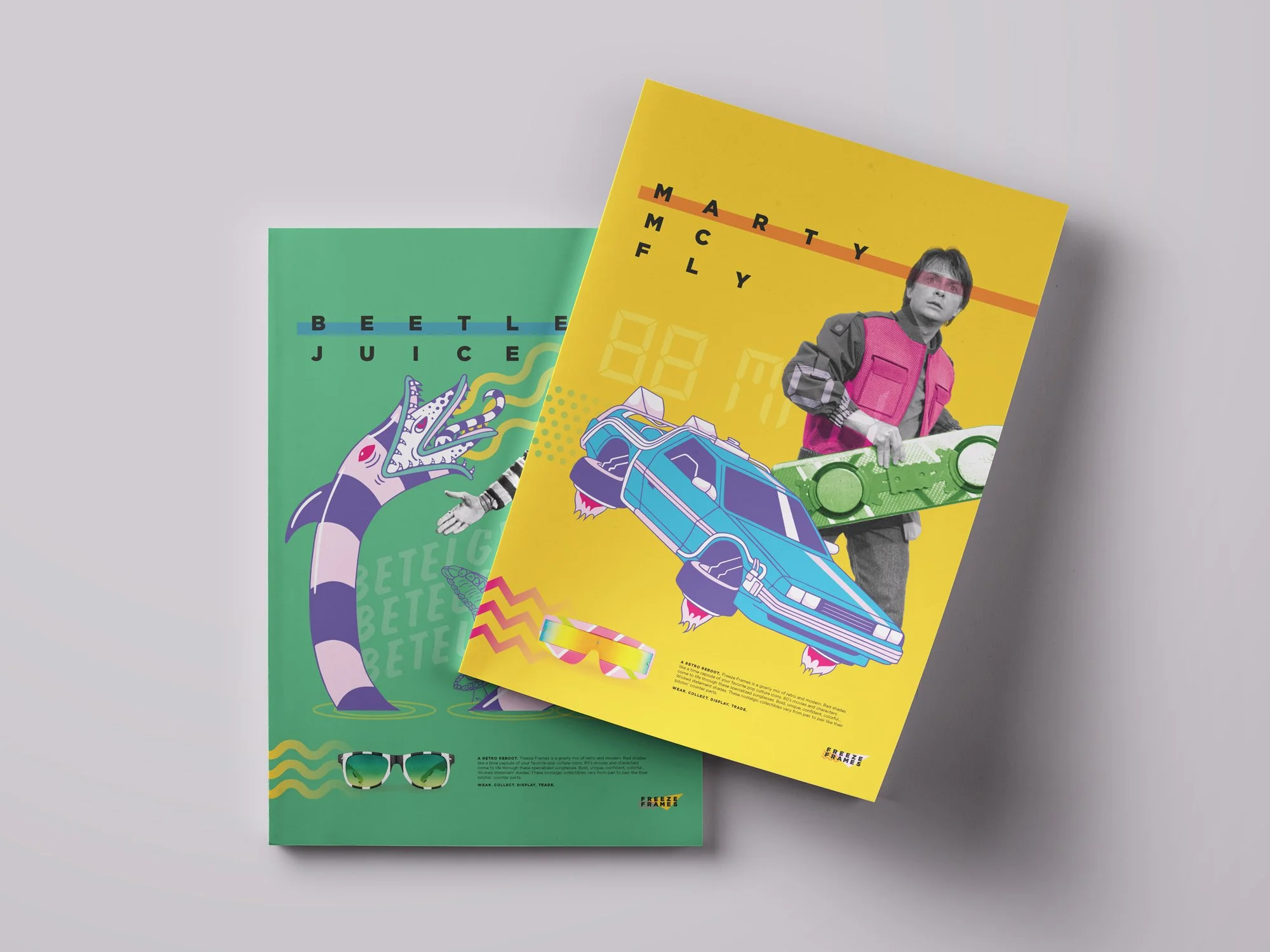 2 overlaping print ads highlighting iconic '80s cinema