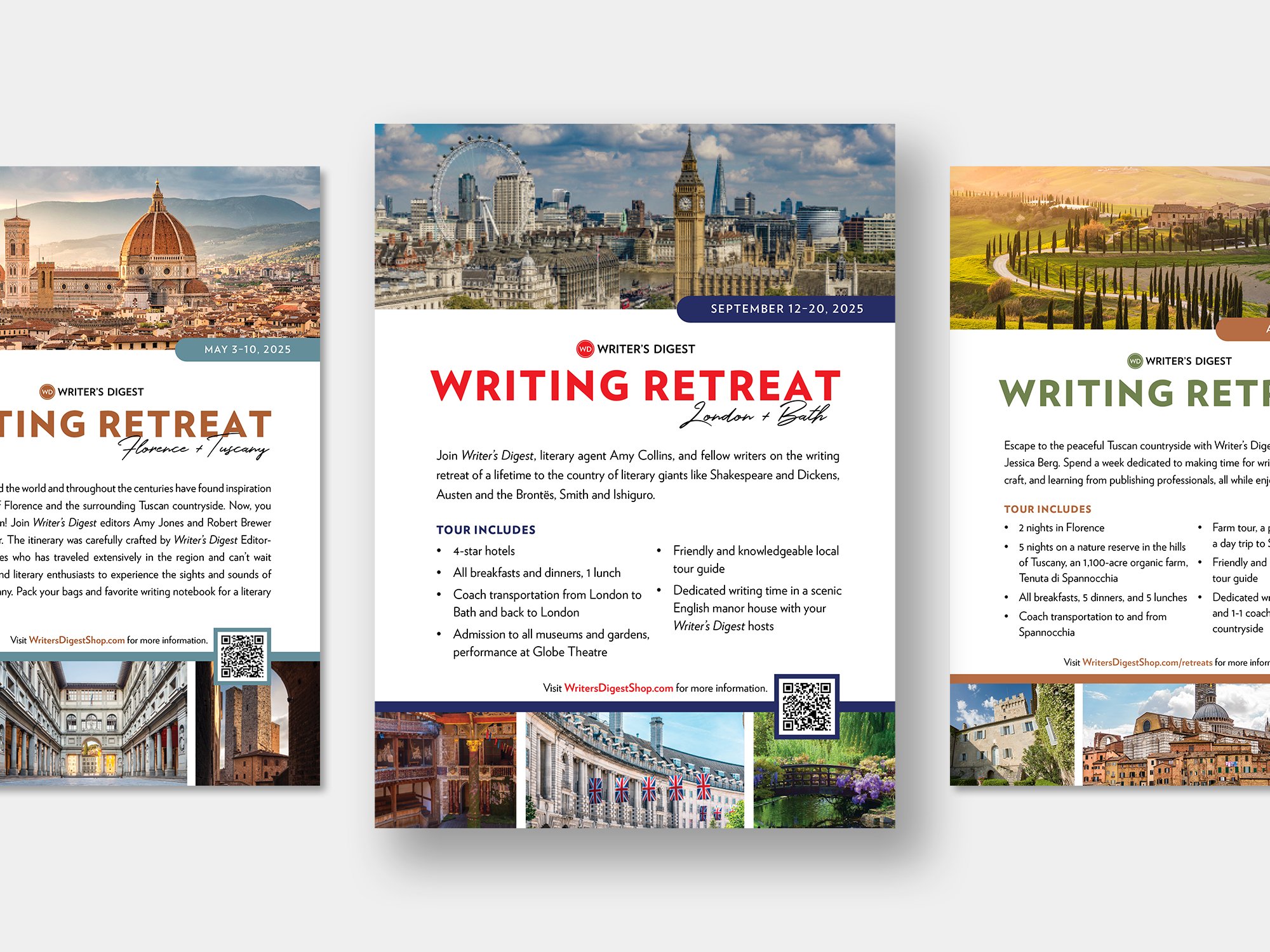Side by side of 3 WD Retreats print ads