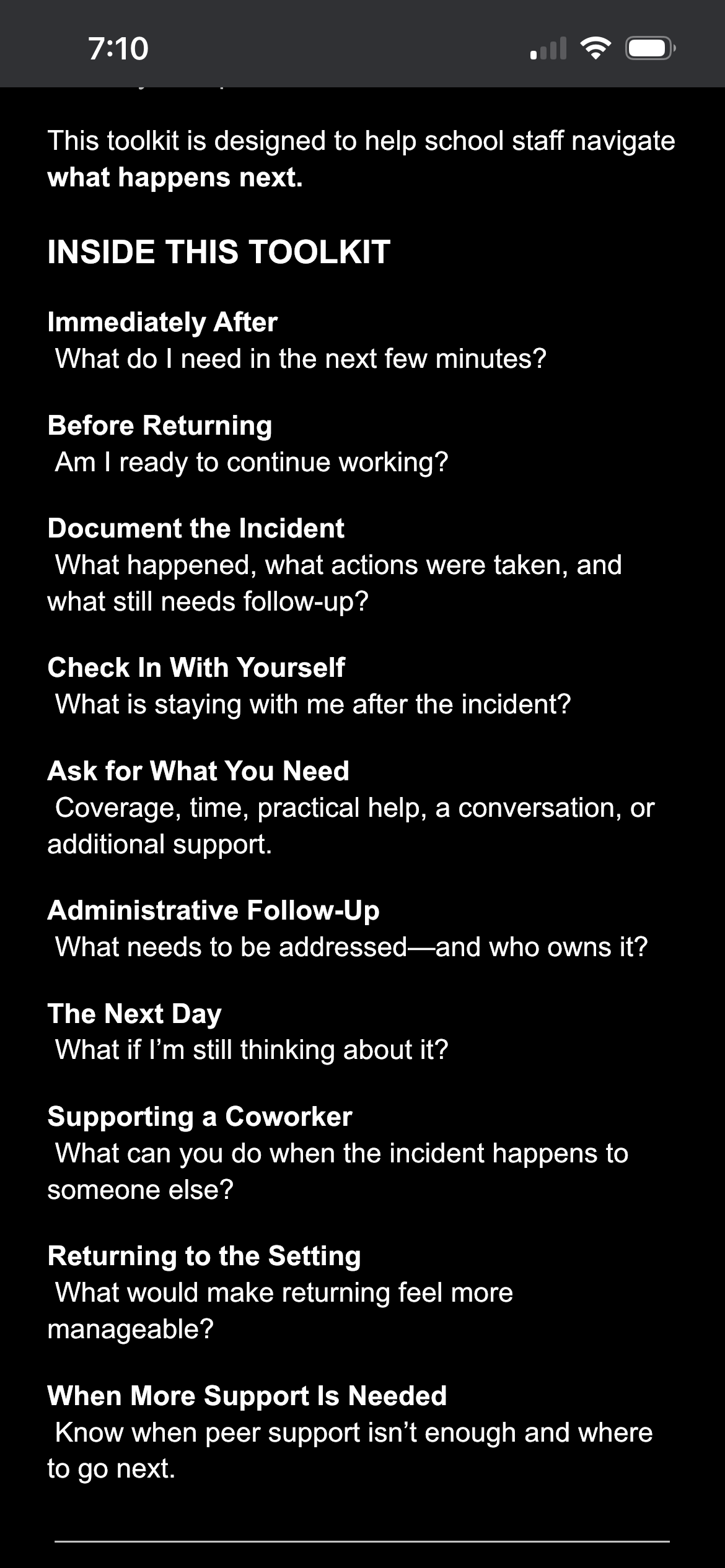 After the Incident: A Toolkit for Staff for Difficult Student Situations