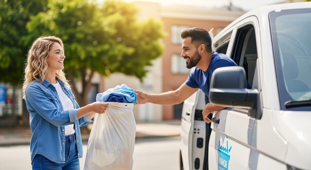 Pickup and delivery laundry service by RiverTown Cleaning Services, providing convenient doorstep laundry pickup for busy families throughout the Mid-Ohio Valley.