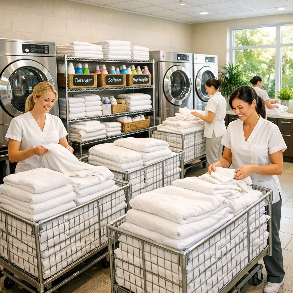 Residential and small business laundry services by RiverTown Cleaning Services, helping families and local businesses save time with dependable professional laundry care.