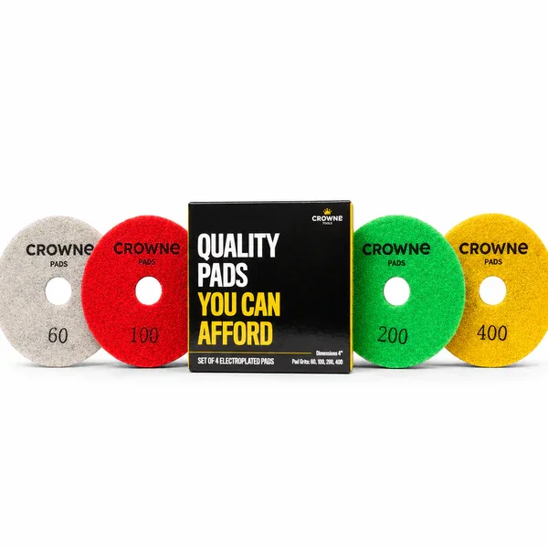 Crowne Tools 4" Electroplated Diamond Polishing Pad Combo Pack (Grits 60, 120, 200, 400)
