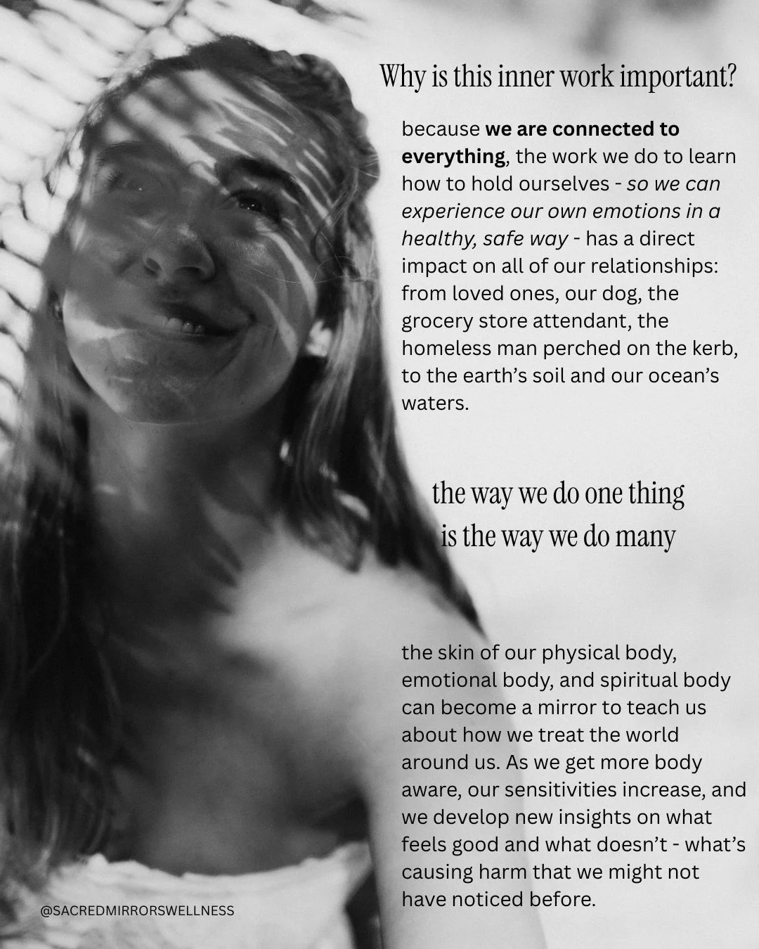 Why this inner work is important
~ the way we do one thing is the way we do many. 

Learn more about 1:1 sessions through link in bio.

#transformation #compassionateinquiry #healing #innerwork #alternativetherapy