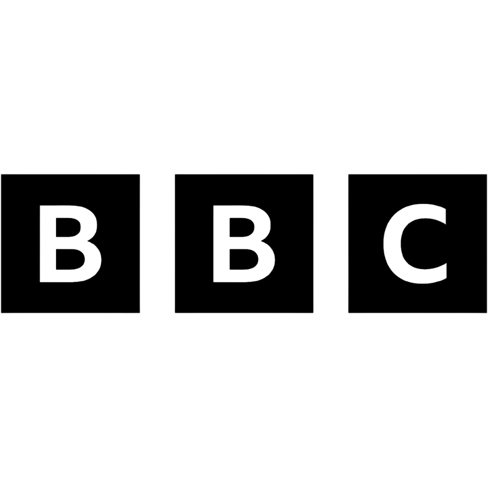Logo with the text 'B with bars, and C' in black and red letters on a white background.