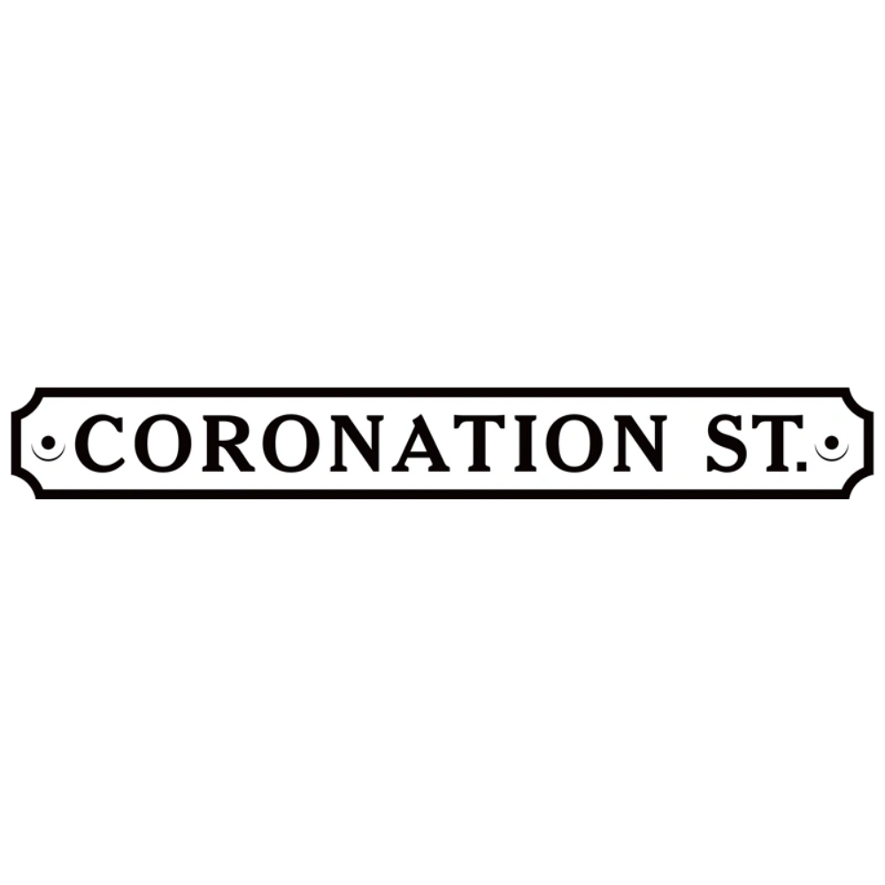 Street sign reading 'Coronation St' on a black background