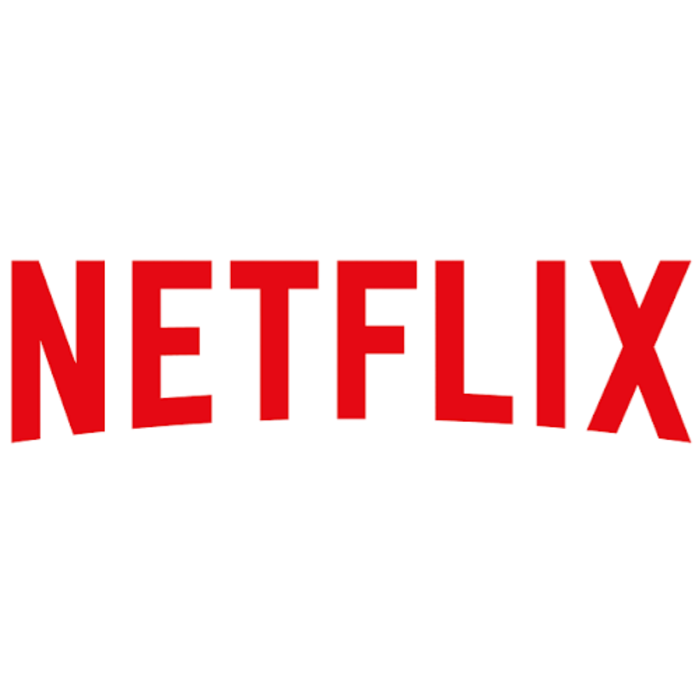 Netflix logo in red on a black background.