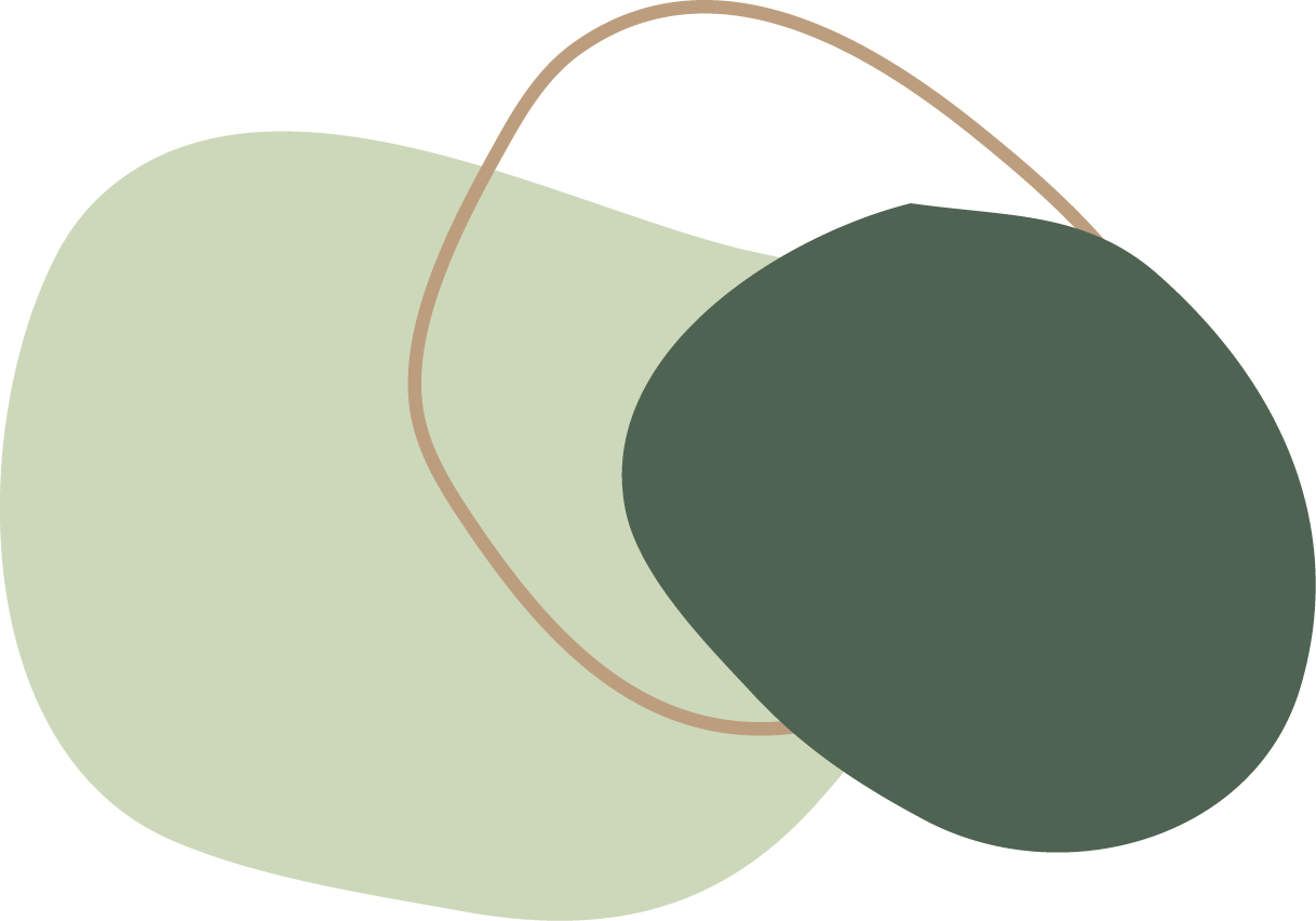 Abstract illustration of overlapping shapes in shades of green and brown.