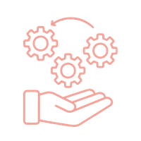 Illustration of a hand holding three interconnected gears.