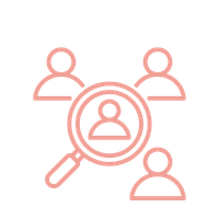 Illustration of a magnifying glass examining a group of four people, representing search or analysis of a team or community.