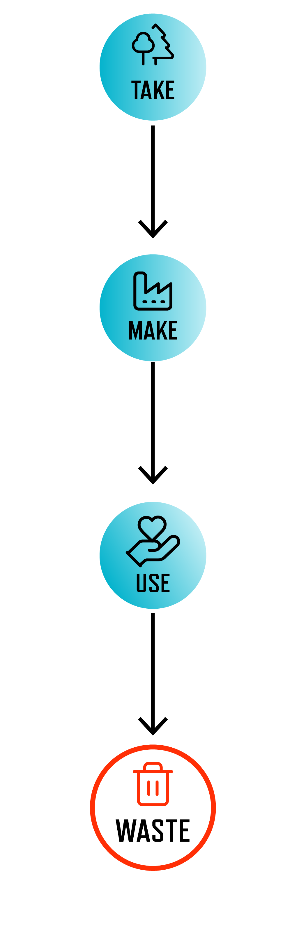 Diagram of the linear economy from take, make, use, and finally waste.