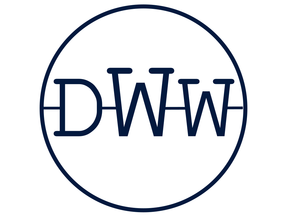 A circular logo with the letters 'DWW' inside it, all in dark blue.