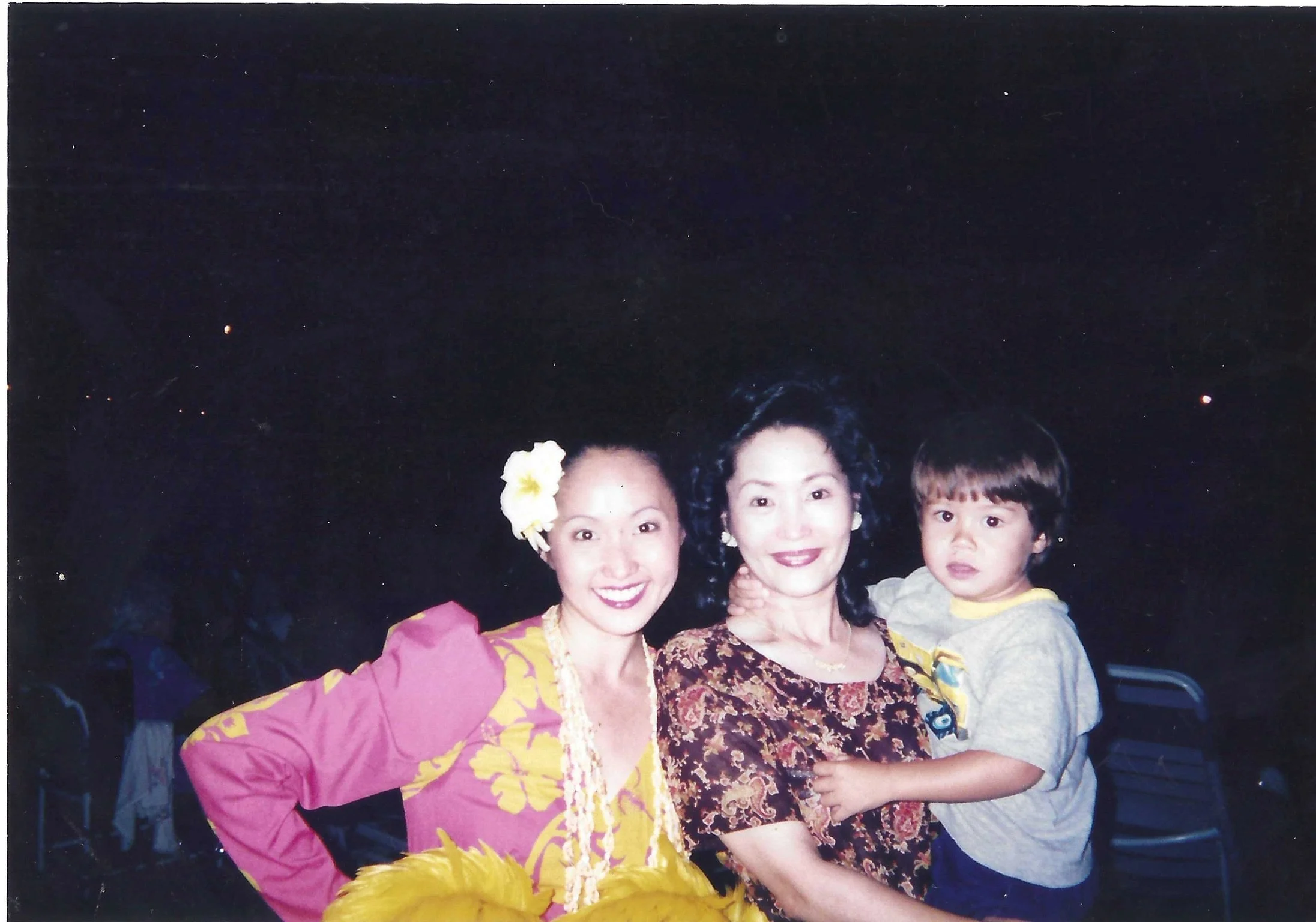 David Pierce as a child with his grandmother from Japan and his mother dressed for a hula performance.
