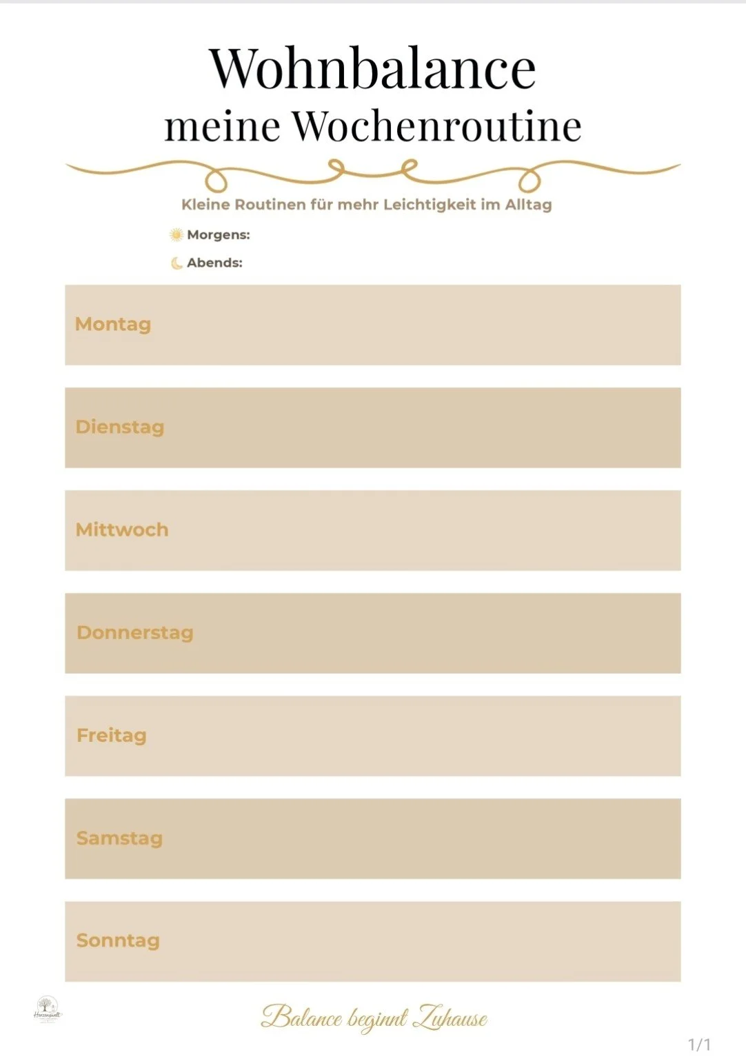 Freebie | Wohnbalance – Meine Wochenroutine