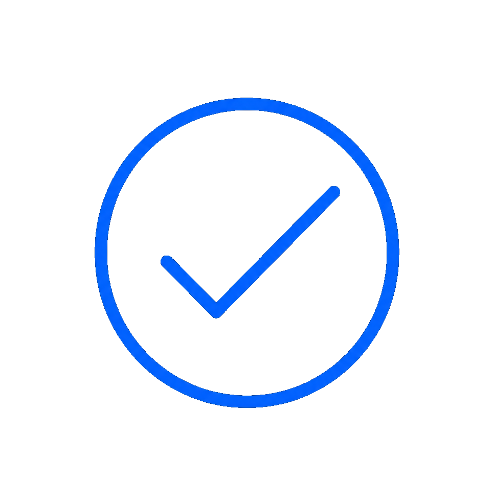 Blue checkmark inside a circle, representing verification or approval.