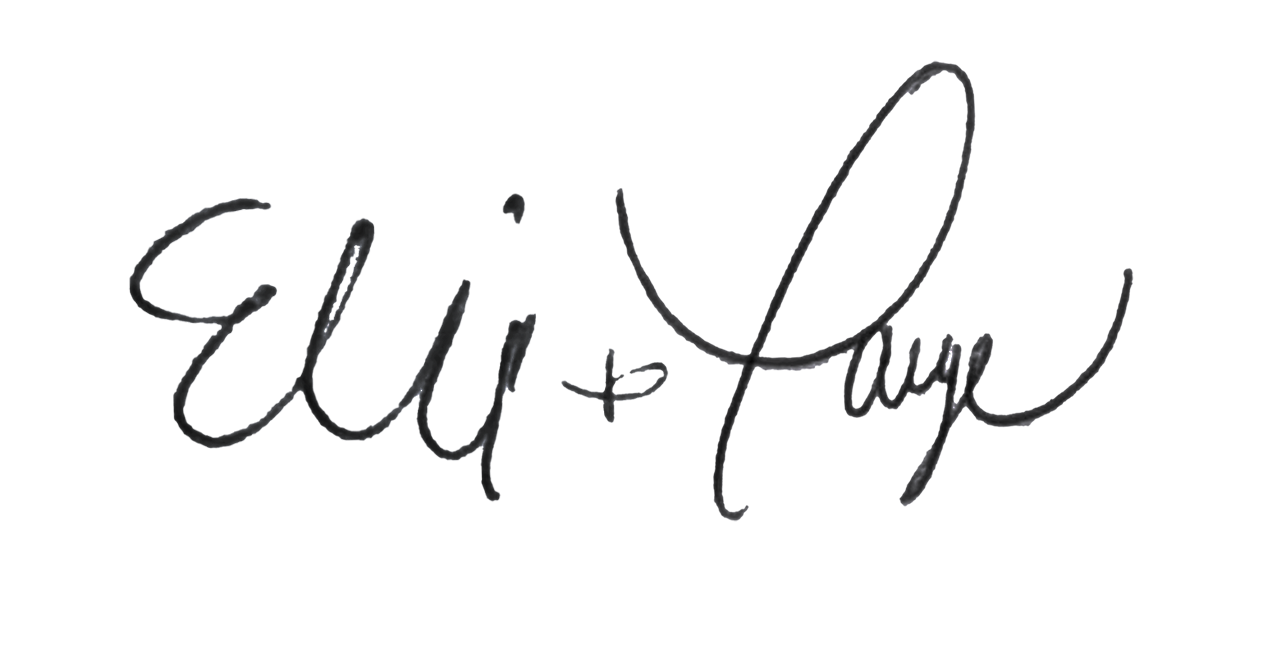 A black signature that reads 'Elli + Love' on a black background.