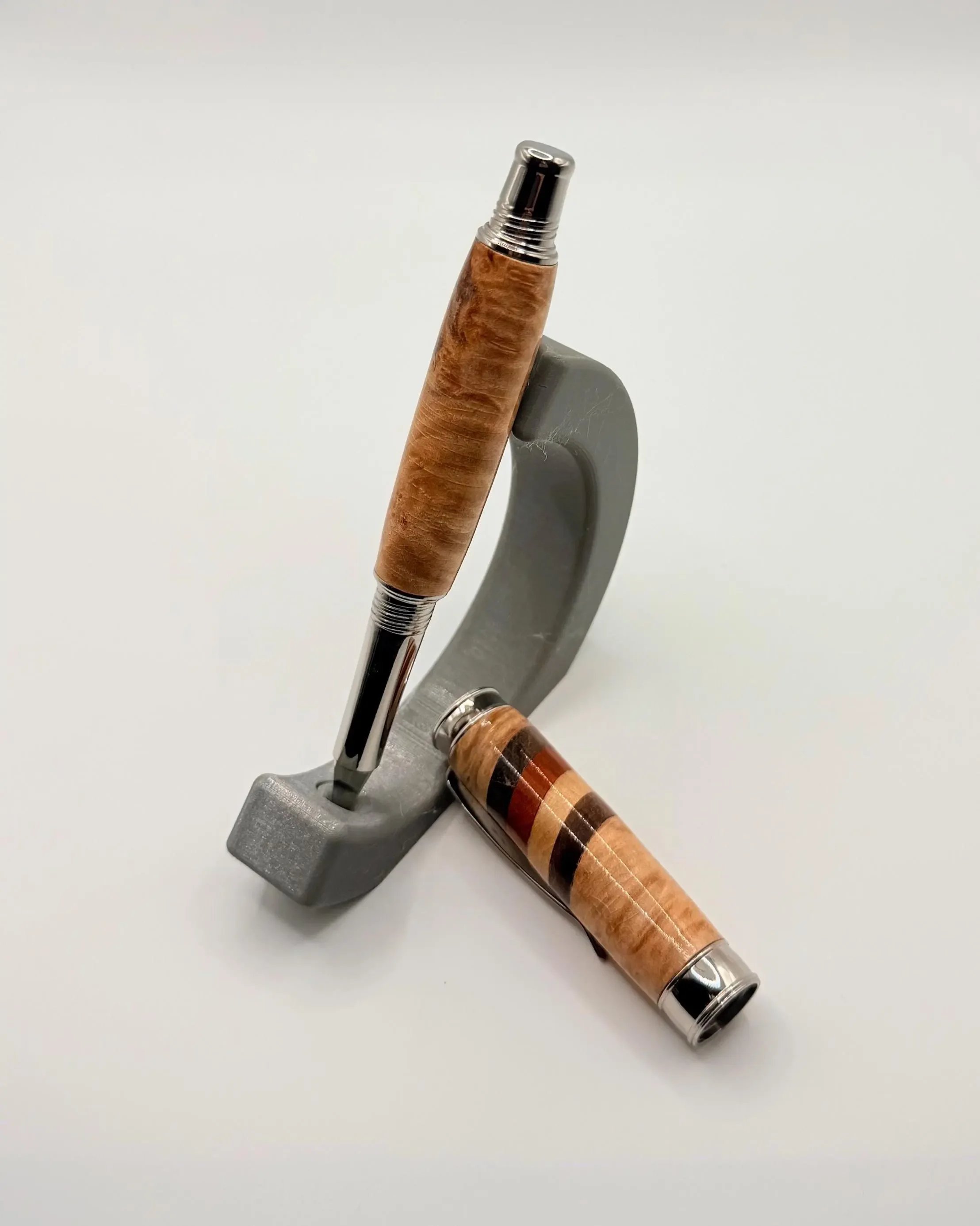 Maple Burl Cigar Pen with Removable Cap & Diagonal Multi Wood Accents – Handcrafted Luxury Writing Instrument