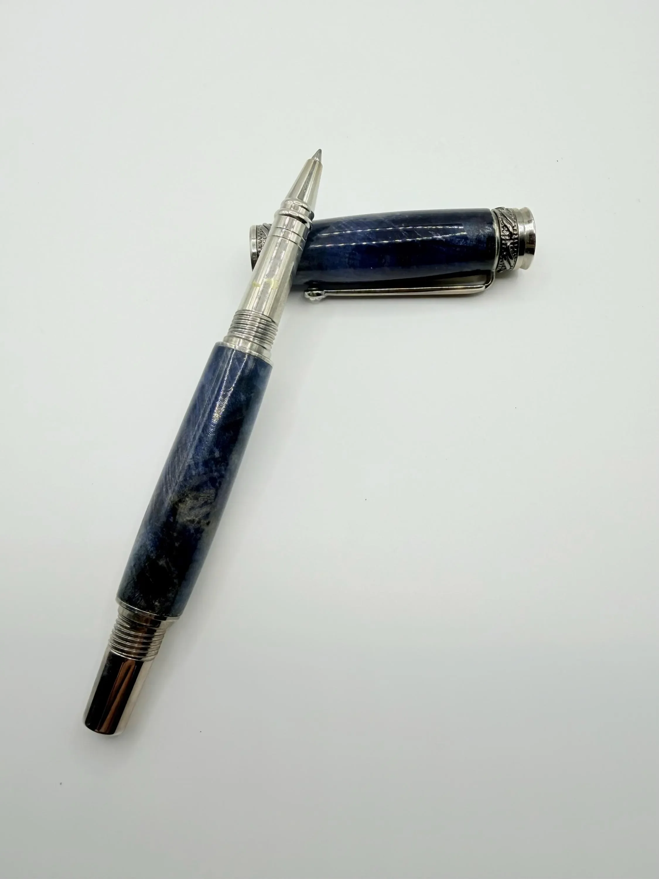 Blue Dyed Elm Burl Cigar Pen with Removable Cap – Handmade Statement Writing Pen