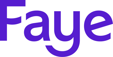 Close-up of the Faye logo in purple and black text.