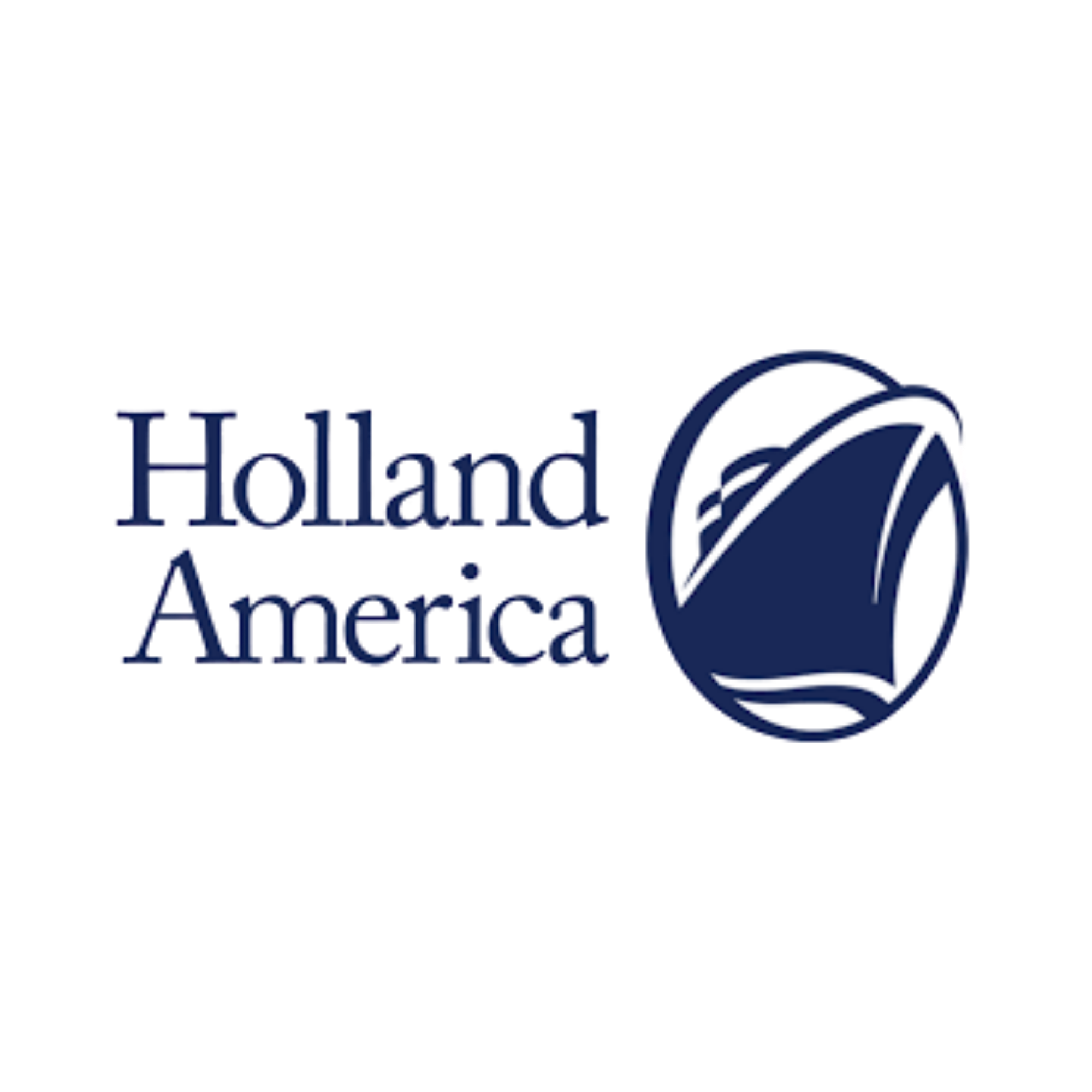 Holland America Line cruise ship logo, blue and white color scheme with a wave design and the text 'Holland America'