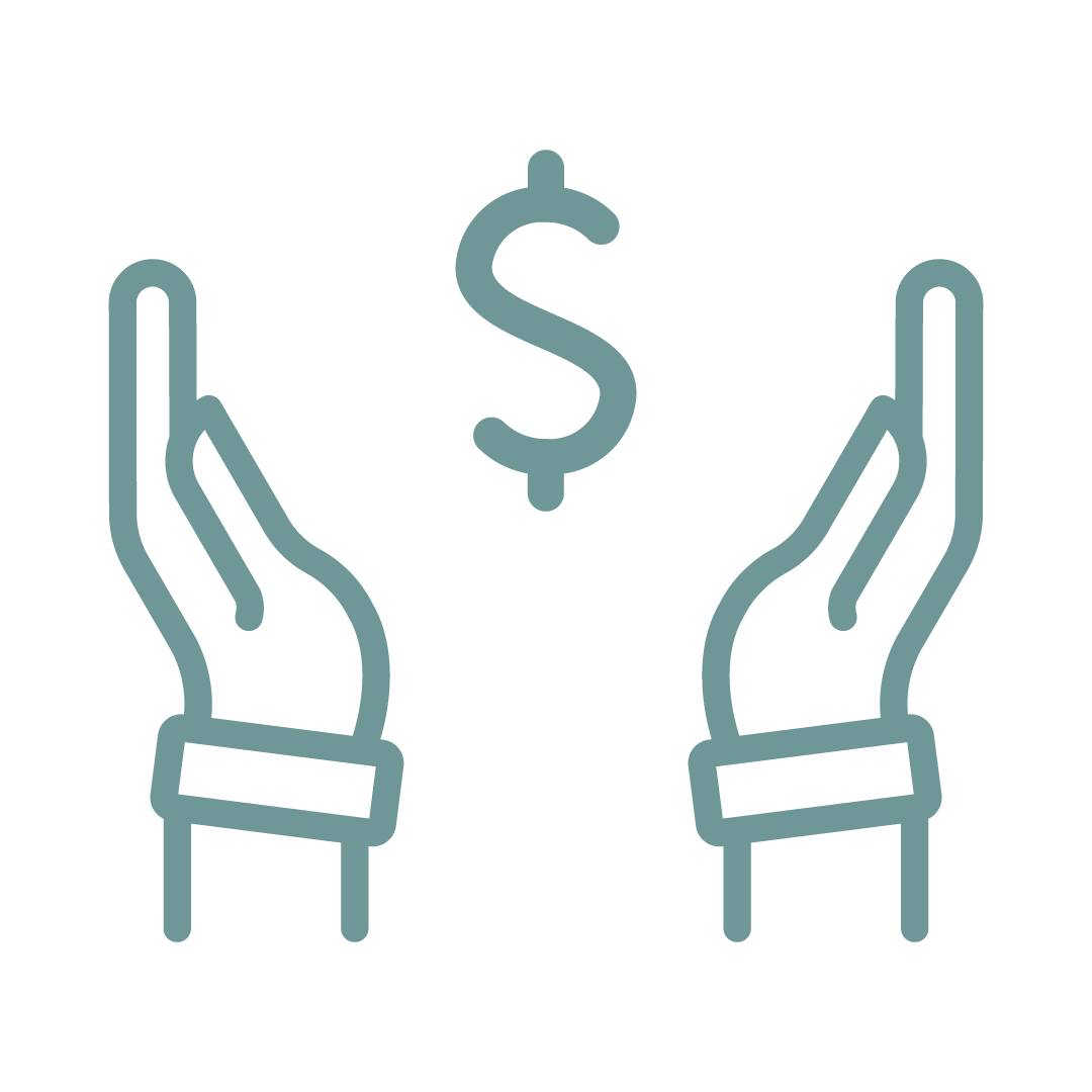 Icon of two hands presenting a dollar sign