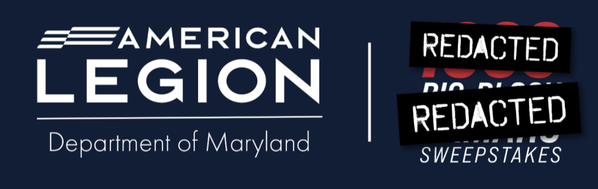 American Legion logo with overlaid redacted stamps and text indicating it's a sweepstakes