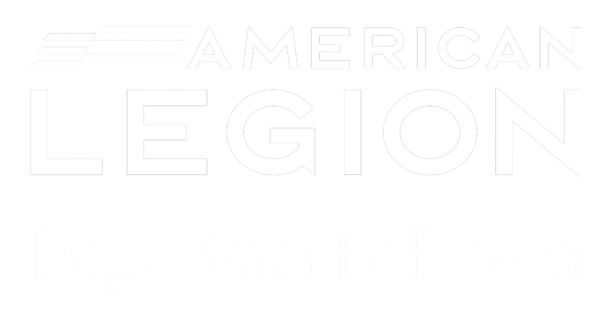 Logo for the American Legion Department of Iowa with stylized stripes and bold text.
