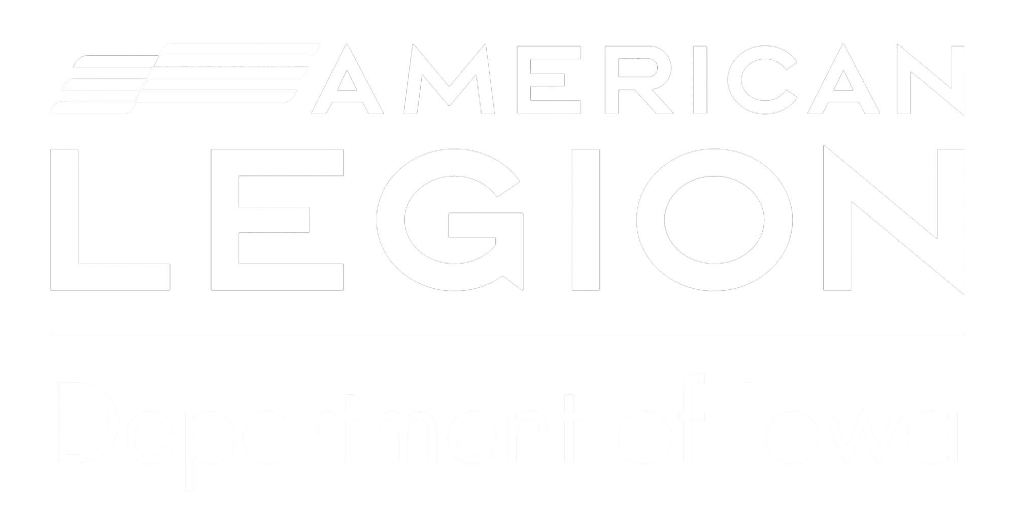 Logo of the American Legion Department of Iowa with white text and graphic elements on a black background.