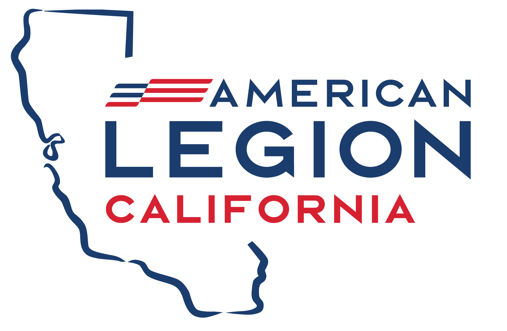 Logo for American Legion California featuring a stylized outline of the state of California with patriotic colors and text.