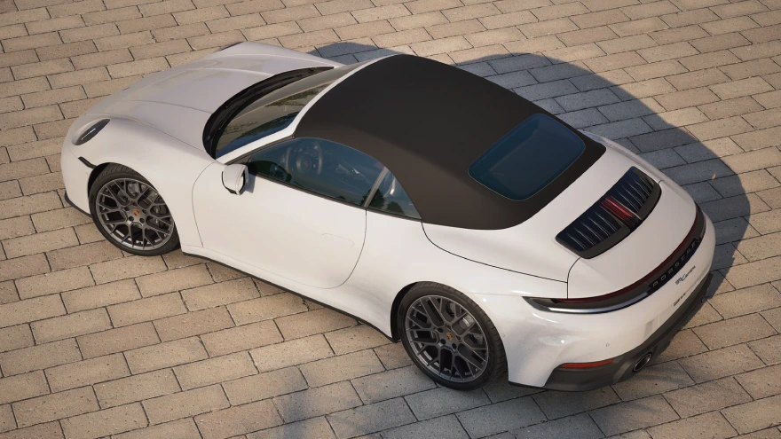 A topdown view of a 2026 Porsche 911 Carrera Cabriolet.
