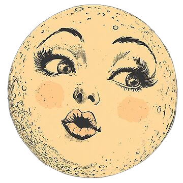 Illustration of a face with human features on a large, full moon, against a dark background.