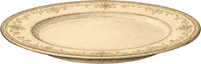 A vintage-style oval platter with floral and decorative patterns along the rim.
