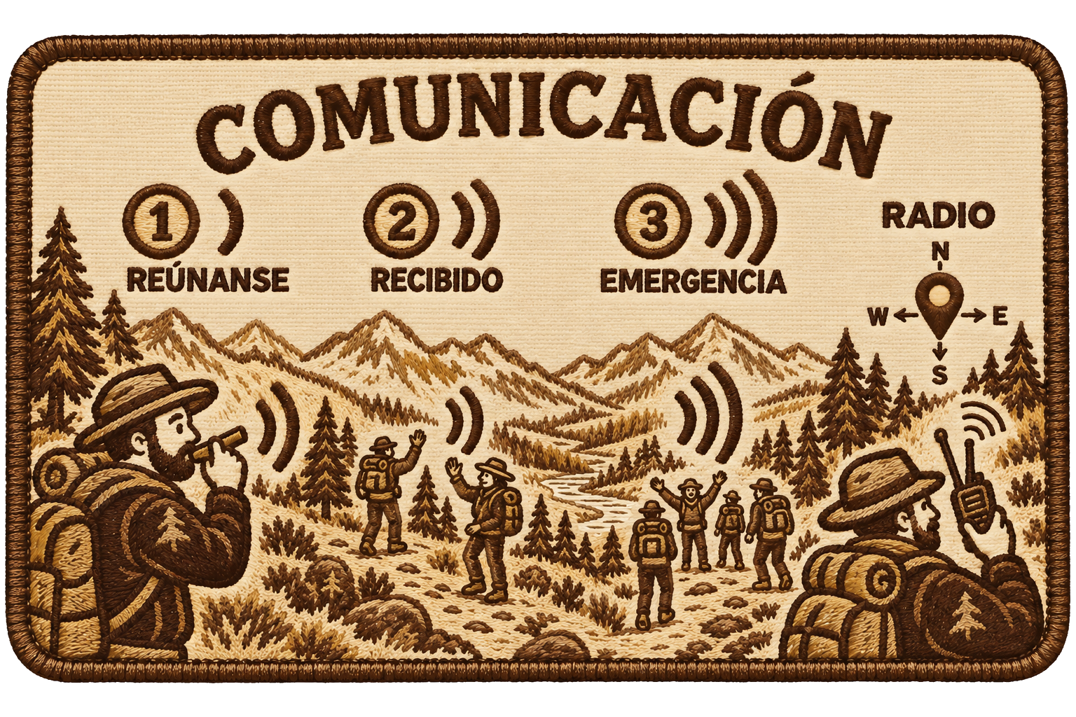 Código de comunicación con uno, dos y tres silbidos, además de radio.