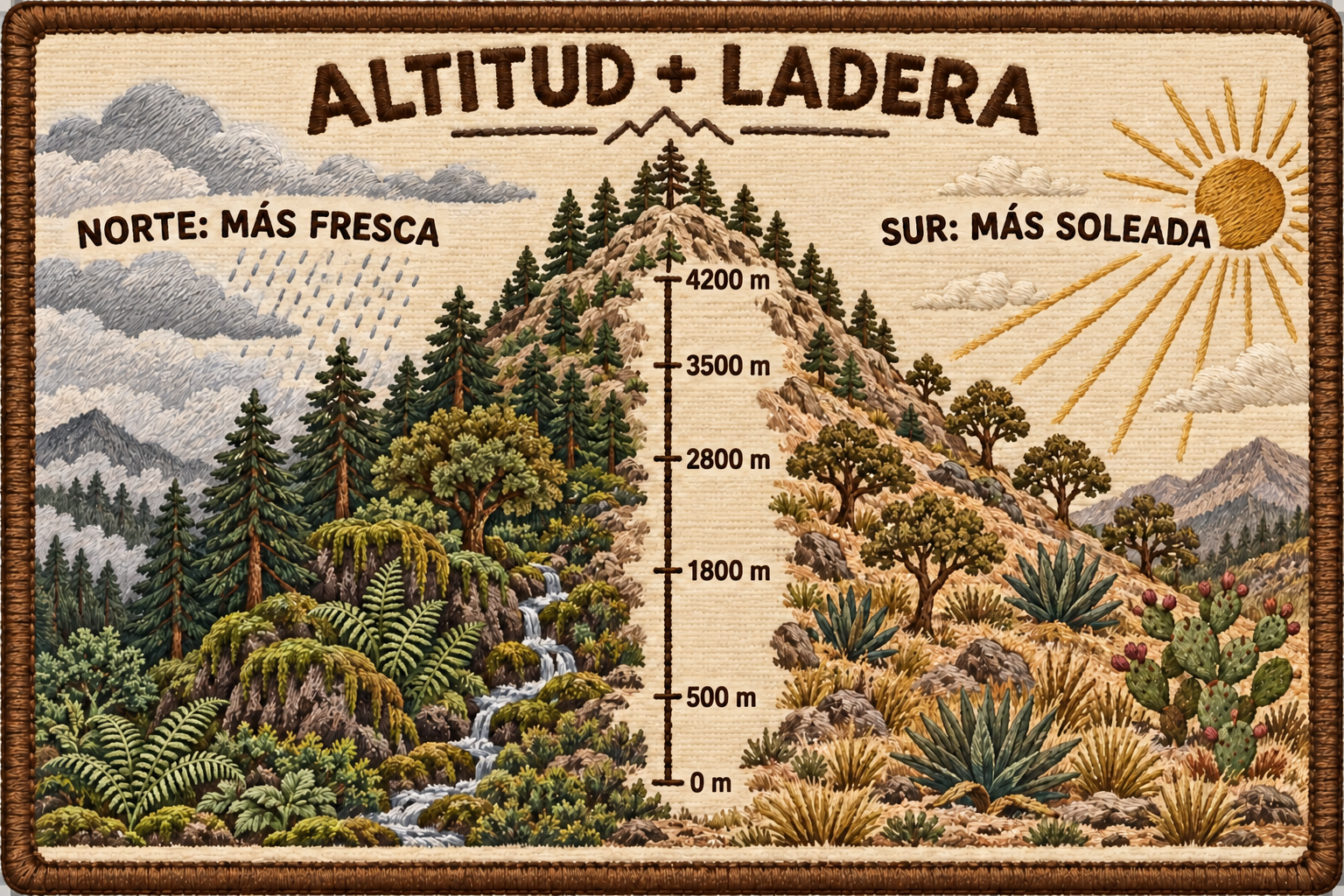 Perfil de plantas mexicanas por altitud y orientación de ladera norte y sur.