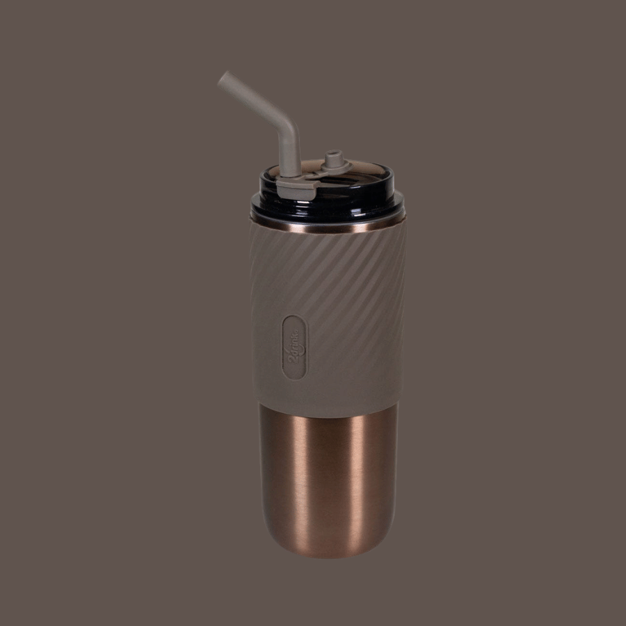 Termo de acero inoxidable personalizado con pajilla y acabado mate, ideal para regalos corporativos y merchandising promocional.