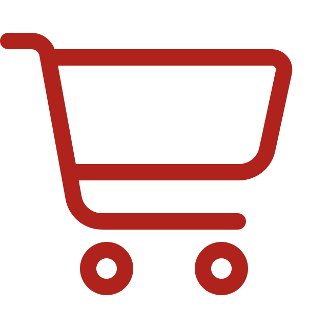 Simple red shopping cart icon against a black background.