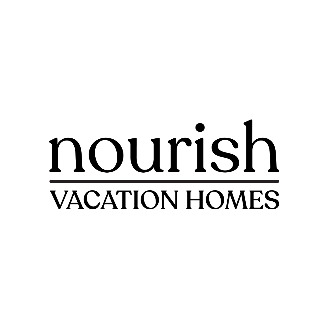 Nourish Vacation Homes logo in black on white background.