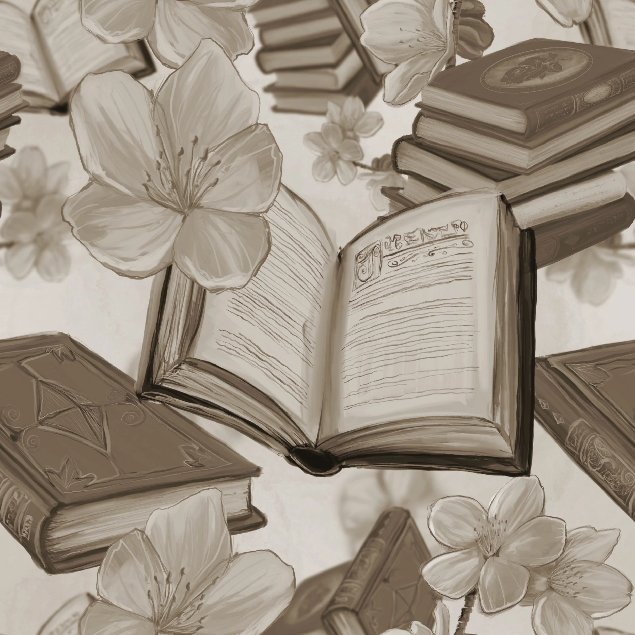 Sepia Cherry Blossom Books