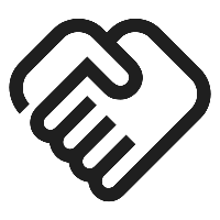 Black icon of two hands shaking.